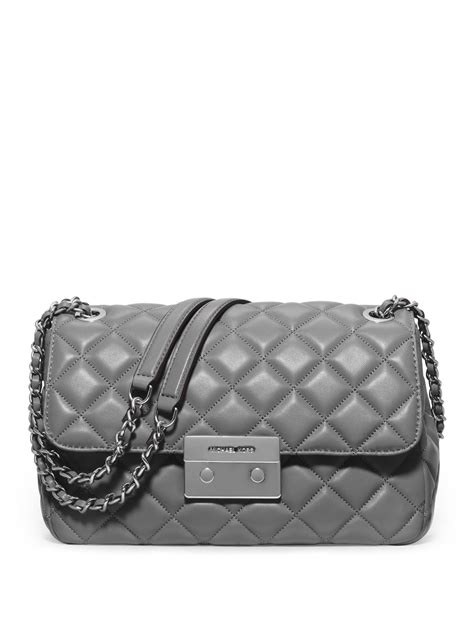 michael kors quilted gray and white silver chain purse|Michael Kors silver crossbody.